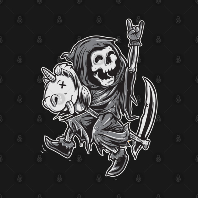 Reaper on a Toy Unicorn Funny Halloween T Shirts & Gifts by creative