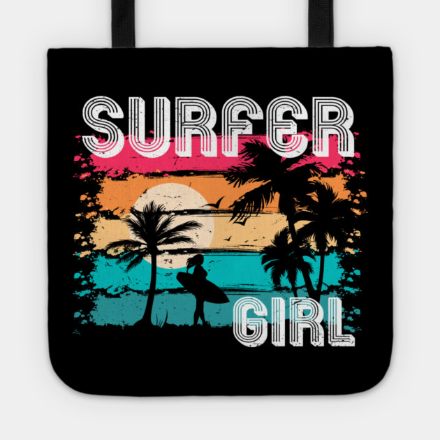 Surfer Girl Sunset Beach Vintage Tote by Tshirtiz