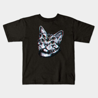 Psychedelic Cat (3D vintage effect) Kids T-Shirt