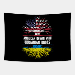 American Grown with Ukrainian Roots USA Flag Tapestry
