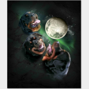 3 Rottweiler Dog Moon, Wolf Dogs, Wolves Howling Posters and Art