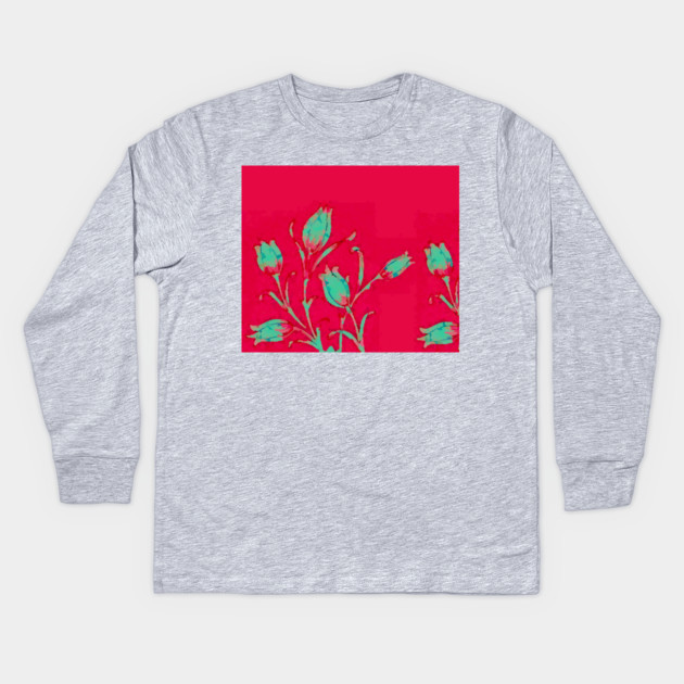 Tulips on Red Kids Long Sleeve T-Shirt by DonWillisJrArt