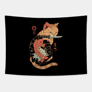 Carp Tattooed Cat Tapestry