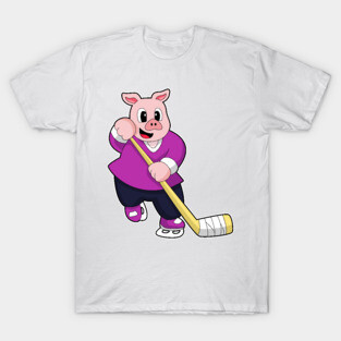 Pig at Ice hockey with Ice hockey stick T-Shirt