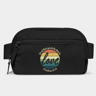 Retro Rainbow Love 1 Corinthians 16:14 Bible Verse Christian Bag