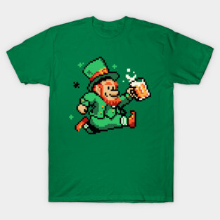 Leprechaun St Patricks Day Green Shirt Pixel Art Gamer Shirt T-Shirt