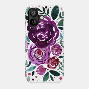 Watercolor roses bouquet - purple and green Phone Case