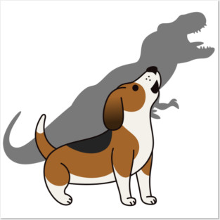 Basset Hound Howling T-Rex Dinosaur Posters and Art