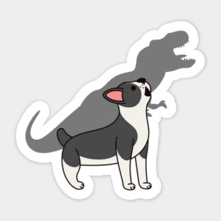 Boston Terrier Howling T-Rex Dinosaur Sticker