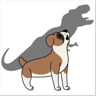 Boxer Dog Howling T-Rex Dinosaur Posters and Art