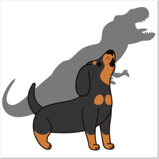 Dachshund Howling T-Rex Dinosaur Posters and Art