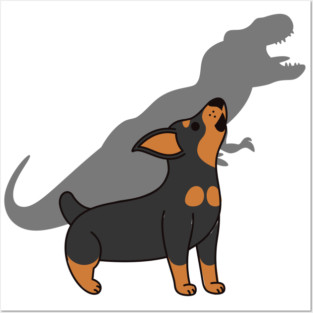 Miniature Pinscher Howling T-Rex Dinosaur Posters and Art