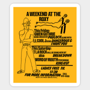 The Roxy \\// 80s Hip Hop Flyer Art Sticker