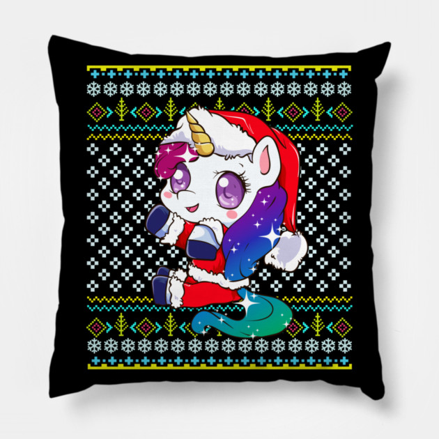 Unicorn Ugly Christmas Sweater Funny Humor Pillow by creative
