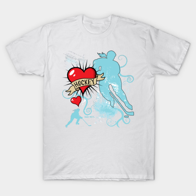 Women's Hockey Player Tattoo Style T-Shirt by SaucyMittsHockey