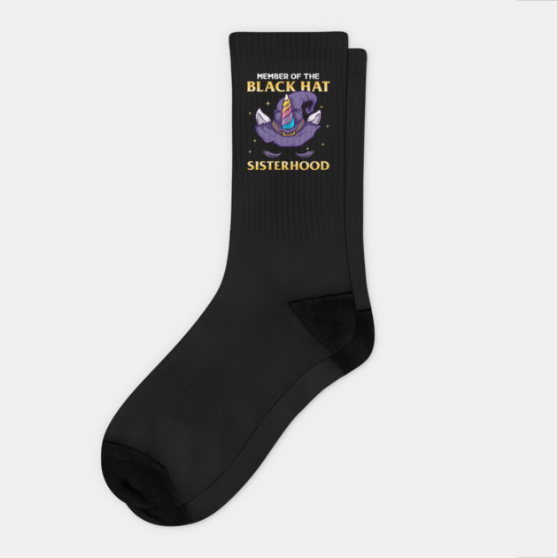 Member of the Black Hat Sisterhood Halloween Witch Socks by creative