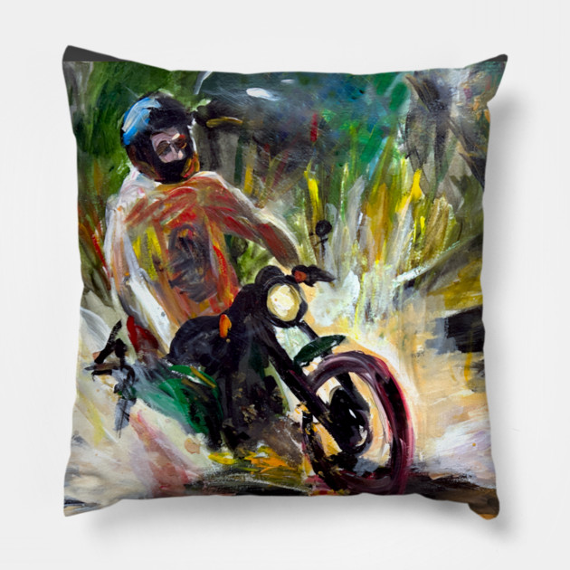 Mountain bike Splash – Motocycle Trail Painting Tee Pillow by DonWillisJrArt