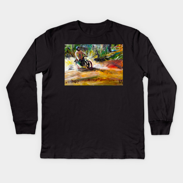 Mountain bike Splash – Motocycle Trail Painting Tee Kids Long Sleeve T-Shirt by DonWillisJrArt