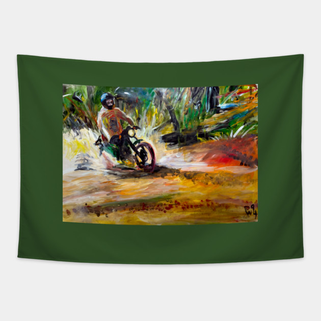 Mountain bike Splash – Motocycle Trail Painting Tee Tapestry by DonWillisJrArt