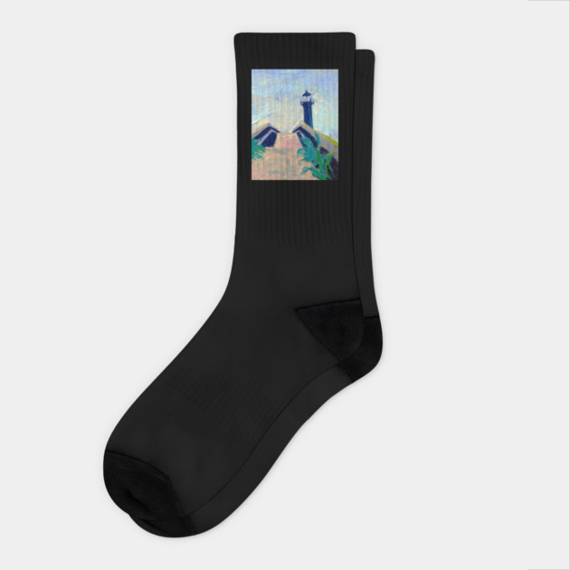 Tybee Island GA Lighthouse – Impressionist Coastal Painting Socks by DonWillisJrArt
