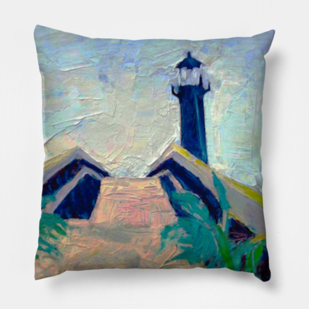 Tybee Island GA Lighthouse – Impressionist Coastal Painting Pillow by DonWillisJrArt