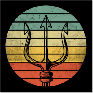 Distressed Poseidon Pitchfork Ocean Water Trident Posters and Art
