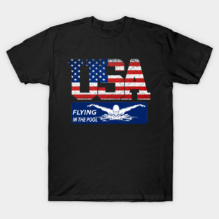 Vintage Flying In Pool USA Flag Swimming World Record 2021 T-Shirt