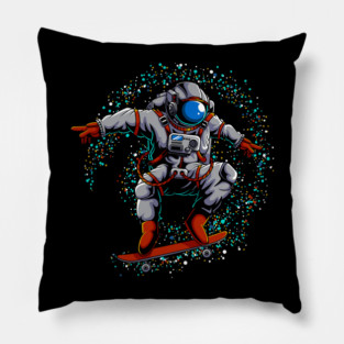 astronaut skate board outer space Pillow