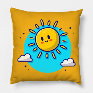Cute Sun Rise And Clouds Cream Cartoon Vector Icon Illustration Pillow