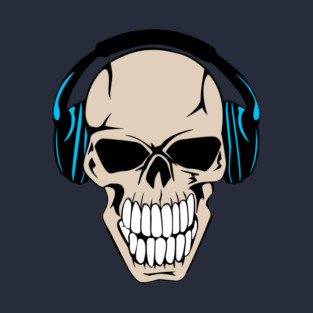 Skull With Blue Headphones T-Shirt