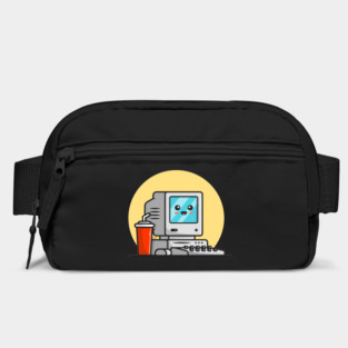 Cute Old Computer Desktop with Coffee Cartoon Vector Icon Illustration Bag
