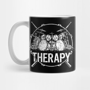 Drummers Therapy Drum Set with Crossed Drum Sticks Cartoon Illustration Mug
