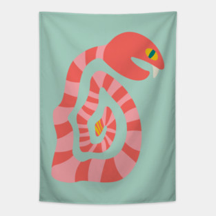 SNAKE EYES Striped Graphic Rattlesnake with Big Fang - UnBlink Studio by Jackie Tahara Tapestry