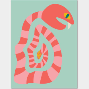 SNAKE EYES Striped Graphic Rattlesnake with Big Fang - UnBlink Studio by Jackie Tahara Posters and Art