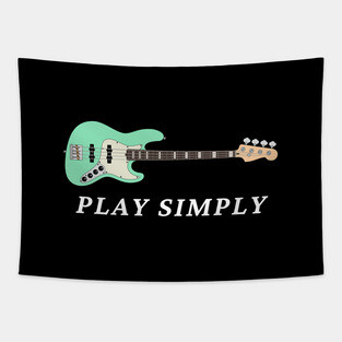 Play Simply Bass Guitar Surf Green Color Tapestry