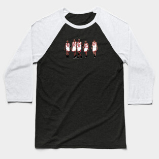 Bulls Pixel 5, Michael Jordan, Scottie Pippen, Toni Kukoc, Dennis Rodman, Ron Harper Baseball T-Shirt