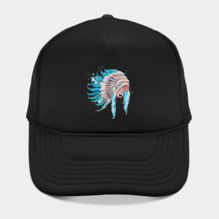 Native American Indian Chief Headdress Watercolor Art Hat