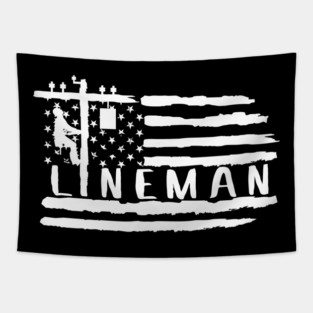 Lineman american flag, lineman worker american design Tapestry