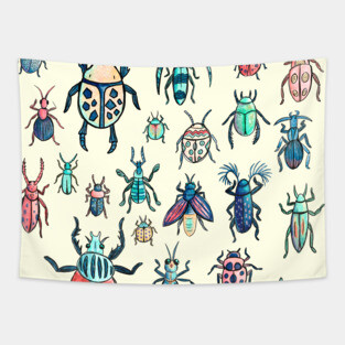 Vintage Watercolor Beetle Species Pattern Tapestry
