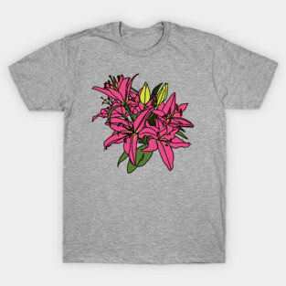 Digital Painting of Pink Lily Flowers T-Shirt