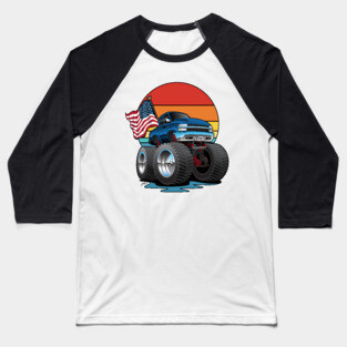 Patriotic Big Monster Truck Off-road 4wd Cartoon Baseball T-Shirt