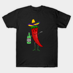 Funny jalapeno pepper drinking beer cartoon character T-Shirt