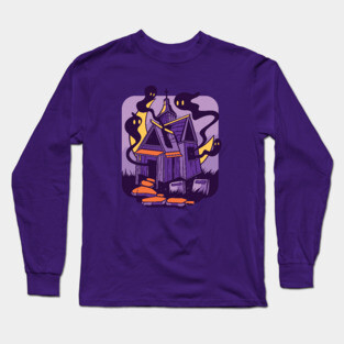 Cool Haunted House Cartoon Long Sleeve T-Shirt