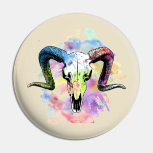 Watercolor Goat Skull Pin