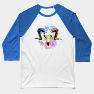 Watercolor Goat Skull Baseball T-Shirt