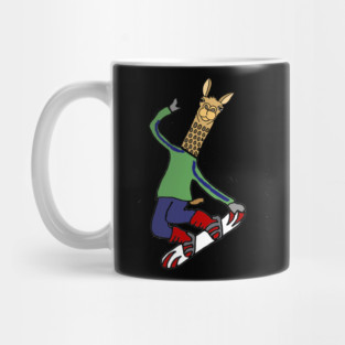 Funny Llama Snowboarding Cartoon Mug