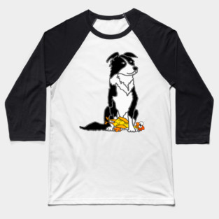 Funny Border Collie Dog with Rubber chicken dog toy Baseball T-Shirt