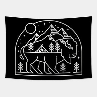 Bison Monoline Nature Graphic Design Tapestry
