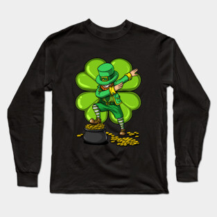 Dabbing Leprechaun Shirt Kids St Patricks Day Gift Long Sleeve T-Shirt