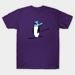 AnimalCreations Totally Rad Penguin Cartoon Skier T-Shirt